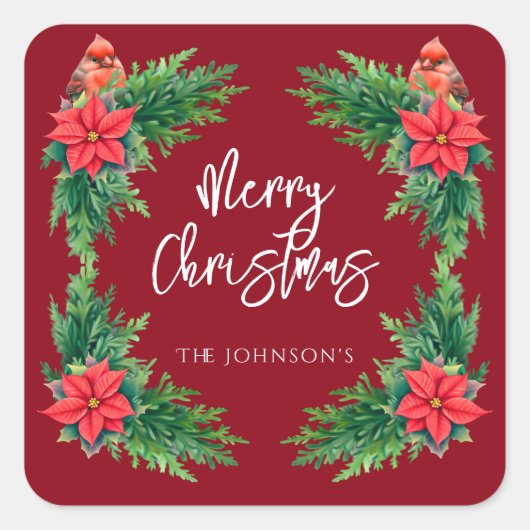 Elegant wintergroen vierkante sticker (Voorkant)