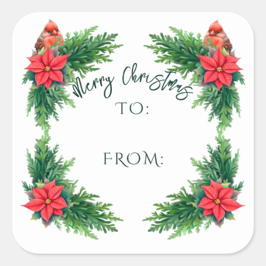 Elegant wintergroen vierkante sticker (Voorkant)