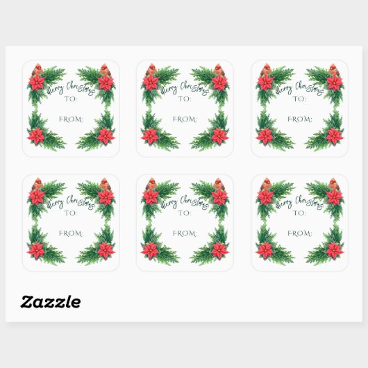 Elegant wintergroen vierkante sticker (Vel)