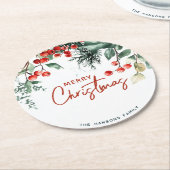 Elegant wintergroen Vrolijk kerstfeest Ronde Kartonnen Onderzetter (Gebogen)