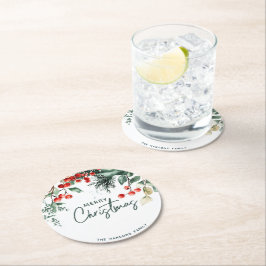 Elegant wintergroen Vrolijk kerstfeest Ronde Kartonnen Onderzetter