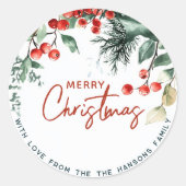 Elegant wintergroen Vrolijk kerstfeest Ronde Sticker (Voorkant)