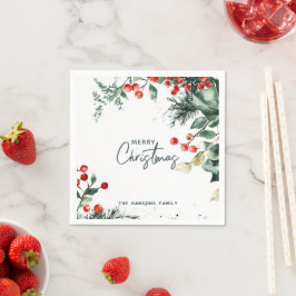 Elegant wintergroen Vrolijk kerstfeest Servet