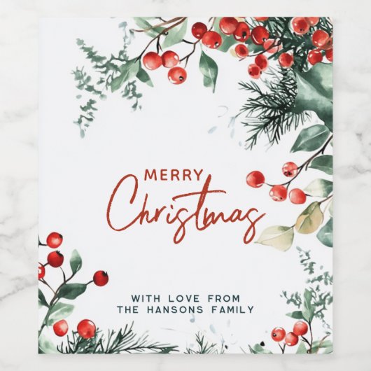 Elegant wintergroen Vrolijk kerstfeest Wijn Etiket (Enkel label)