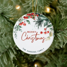 Elegant wintergroen Vrolijk kerstgebruik Keramisch Ornament