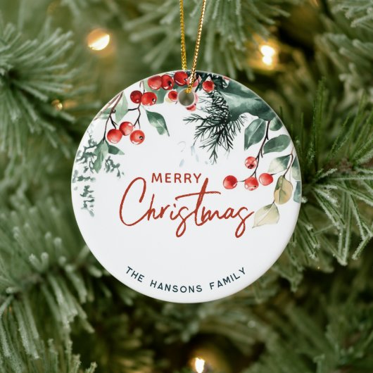 Elegant wintergroen Vrolijk kerstgebruik Keramisch Ornament (Boom)