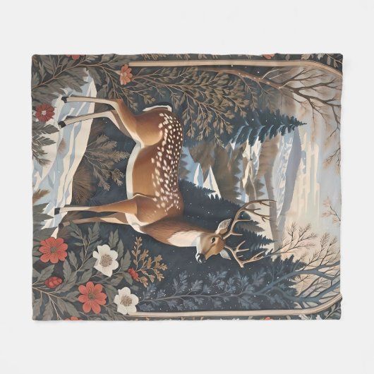 Elegant winterhert Natuur ontwerp Fleece Deken (Voorkant (Horizontaal))