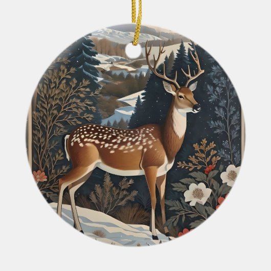 Elegant winterhert Natuur ontwerp Keramisch Ornament (Voorkant)