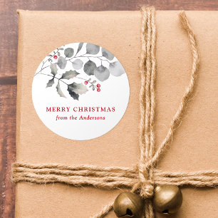 Elegant winterloof en hulstbessen ronde sticker