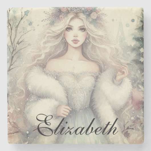  Elegant Winterprinses Sprookje Stenen Onderzetter (Voorkant)