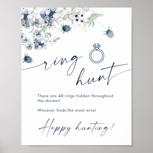 Elegant winterstoffig blauw gebladerte Vrijgezelle Poster (Voorkant)