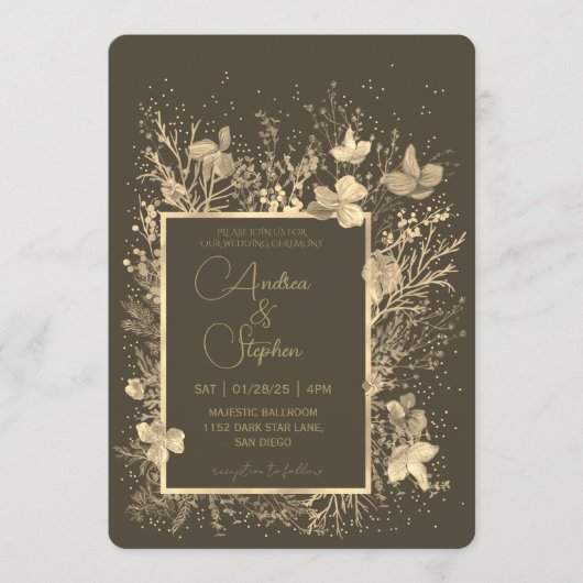 Elegant Wintry Foliage Winter Wedding Kaart (Voorkant)