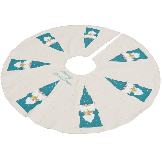 Elegant Wise Blue Kerstgnomen op Ivory Kerstboom Rok (Gekanteld)