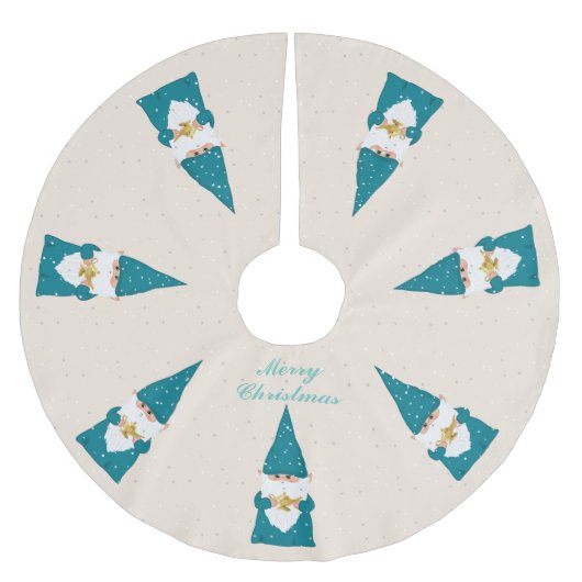 Elegant Wise Blue Kerstgnomen op Ivory Kerstboom Rok (Voorkant)