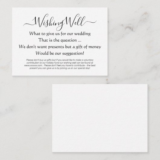 Elegant Wishing Well Money Poem Informatiekaartje (Voorkant / Achterkant)