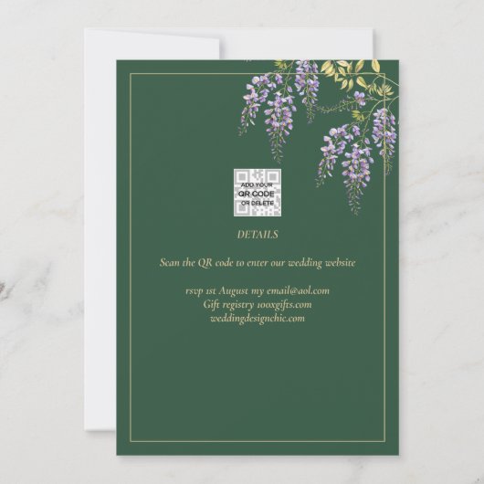 Elegant WISTERIA Gold Green bewaart de datum Kaart (Achterkant)