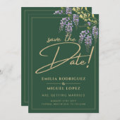 Elegant WISTERIA Gold Green bewaart de datum Kaart (Voorkant / Achterkant)
