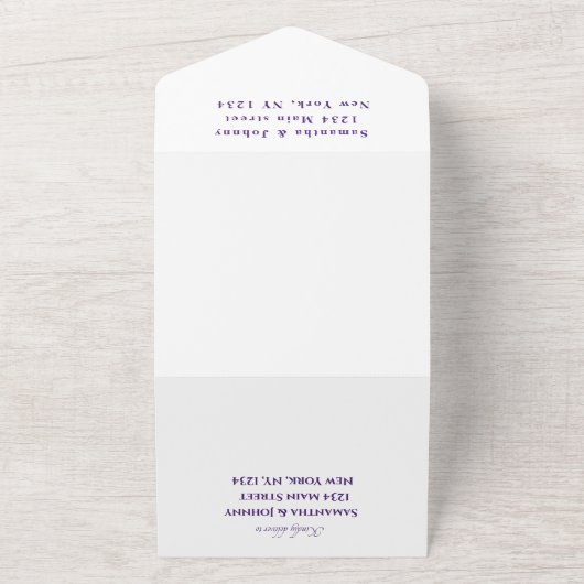 Elegant Wisteria Waterverf Paars Lila huwelijk All In One Uitnodiging (Buitenkant)