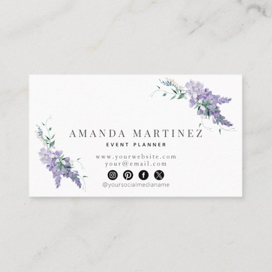 Elegant Wisteria Waterverf Social Media Business Visitekaartje (Achterkant)