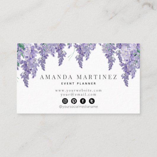 Elegant Wisteria Waterverf Social Media Visitekaartje (Achterkant)