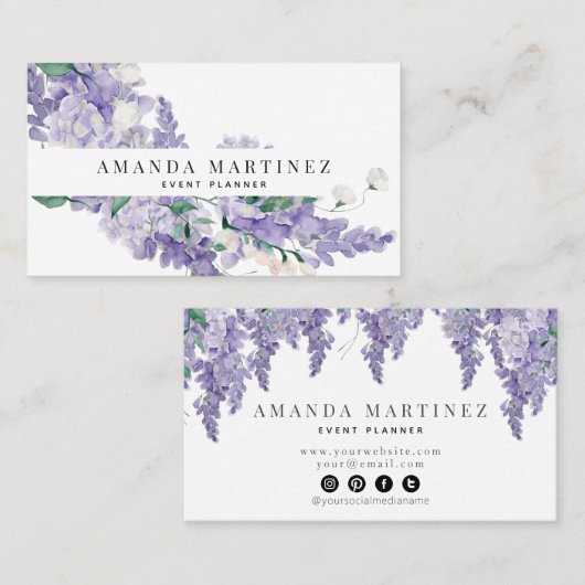 Elegant Wisteria Waterverf Social Media Visitekaartje (Voorkant / Achterkant)