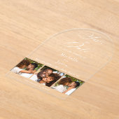 Elegant Wit 3 Fotostrip Trouwen Save the Date Acryl Uitnodigingen (Laagn)