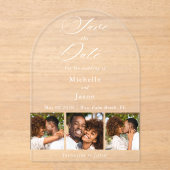 Elegant Wit 3 Fotostrip Trouwen Save the Date Acryl Uitnodigingen (Voorkant)