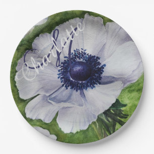 ELEGANT WIT ANEMONE MONOGRAM FEESTJE PAPIEREN BORDJE