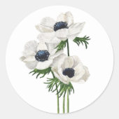 Elegant wit anemoon boeket ronde sticker (Voorkant)