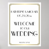 Elegant wit Art Deco bruiloftsreceptie bord Poster (Voorkant)