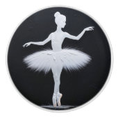 Elegant wit ballerina silhouet op zwart keramische knop (Voorkant)
