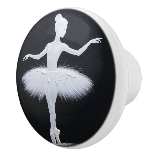 Elegant wit ballerina silhouet op zwart keramische knop (Rechts)
