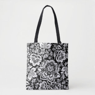 Elegant wit barok bloemdamast patroon tote bag