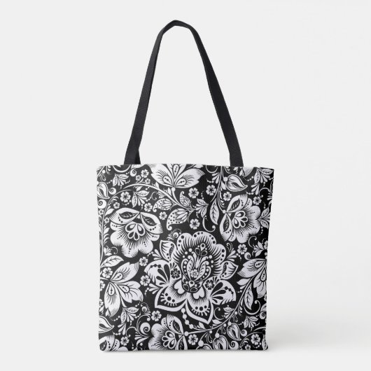 Elegant wit barok bloemdamast patroon tote bag (Achterkant)