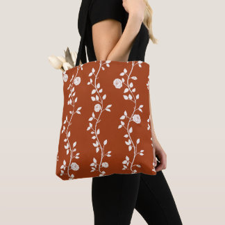 Elegant Wit Blad Wigpatroon Terracotta Tote Bag