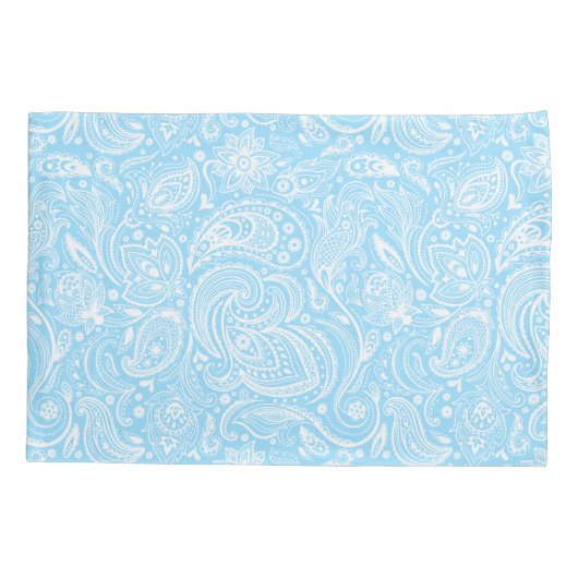 Elegant wit & blauw bloemig paisley patroon kussensloop (Achterkant)