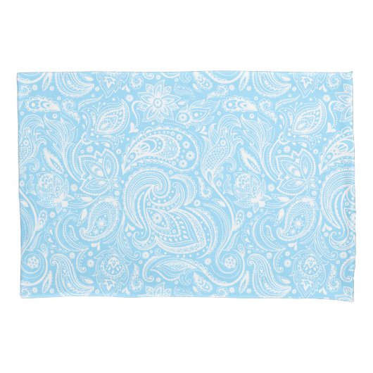 Elegant wit & blauw bloemig paisley patroon kussensloop (Voorkant)