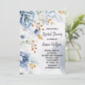 Elegant wit blauw en goud bloemig vrijgezellenfees kaart (Staand voorkant)