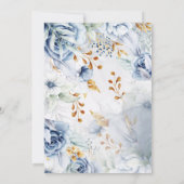 Elegant wit blauw en goud bloemig vrijgezellenfees kaart (Achterkant)