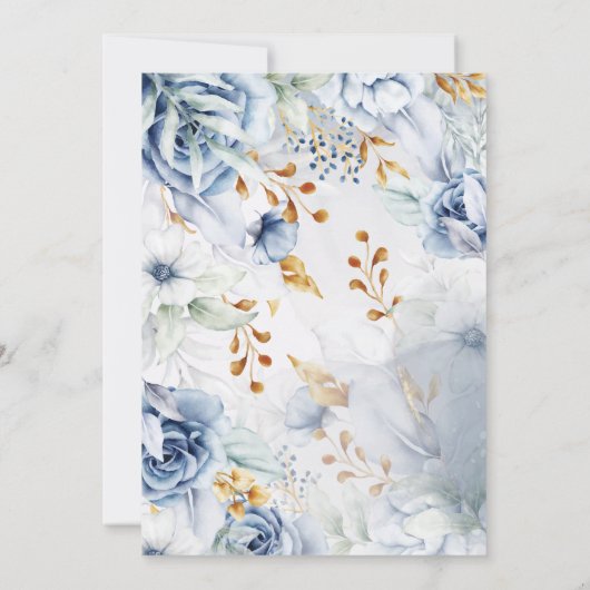 Elegant wit blauw en goud bloemig vrijgezellenfees kaart (Achterkant)