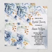 Elegant wit blauw en goud bloemig vrijgezellenfees kaart (Voorkant / Achterkant)