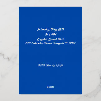 Elegant Wit, Blauw & Goud Folie Afstuderen Uitnodiging