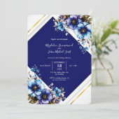 Elegant wit-blauw gouden lijst waterverf bloemen kaart (Staand voorkant)