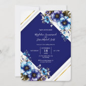 Elegant wit-blauw gouden lijst waterverf bloemen kaart (Voorkant)
