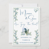 Elegant wit, blauw, & groen bloemen sparen de datu kaart (Voorkant)