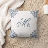 Elegant Wit Blauw Mr & Mrs Matching Zijn & Heren Kussen (Deken)