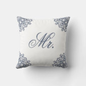 Elegant Wit Blauw Mr & Mrs Matching Zijn & Heren Kussen (Achterkant)