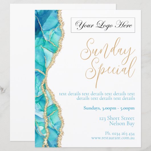 Elegant Wit Blauw Restaurant Speciaal Poster (Voorkant / Achterkant)