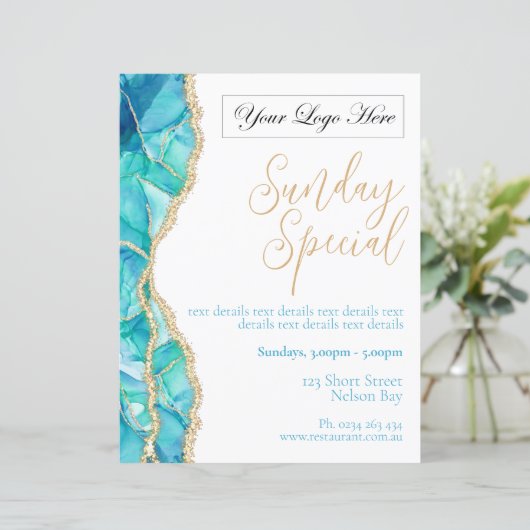 Elegant Wit Blauw Restaurant Speciaal Poster (Staand voorkant)
