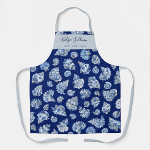 Elegant wit blauw zeeschelpen schort